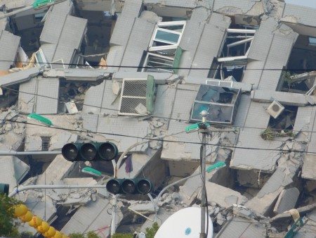 Toppled building upclose